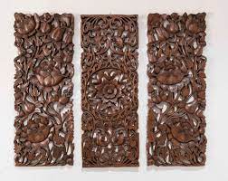 3 Panels Carved Wood Wall Art Natural