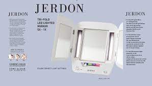 jerdon tri fold makeup mirror with led