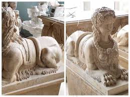 Yellow Marble Sphinx Statues