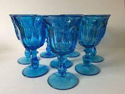 Vintage Blue Glass Goblets Azure Blue