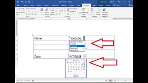 Ms Word How To Create Drop Down List Of Date Calendar Name Youtube