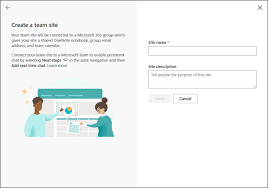 create a team site in sharepoint