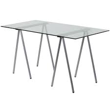 Available only at the container store, our strong tubular metal desk legs are easy to attach to the underside of your choice of a desk top with the included screws. Modern Clear Tempered Glass Top Writing Table Computer Desk With Metal Legs Fastfurnishings Com