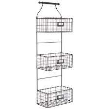 Gray Three Tiered Wire Basket Wall
