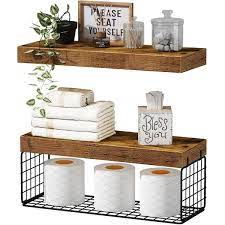 Brown Wood Bathroom Shelves