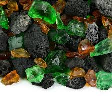 Kilauea Forest Fire Glass And Lava Rock Blend For Indoor And Outdoor Fire Pits Or Fireplaces 10 Pounds 3 8 Inch 3 4 Inch