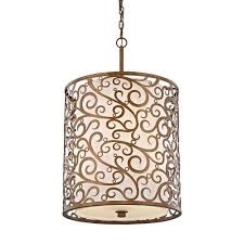 Fifth And Main Lighting 6 Light Burnished Gold Pendant With Light Beige Fabric Shade Hd 1075 The Home Depot