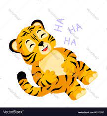 Cute little tiger laughing character isolated Vector Image