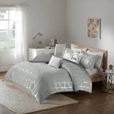 Grey Silver Twin Duvet Cover Set
