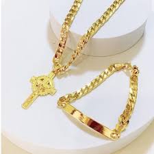 men gold jewelry set and bracelets