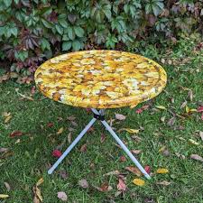 70s Round Metal Patio Side Table Tripod