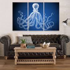 Navy Blue Octopus Canvas Wall Decor