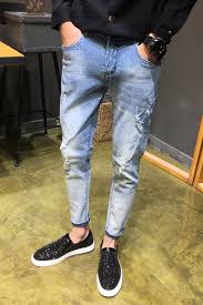 2019 Spring Slim Fit Casual Ripped Jeans Men Summer New Men Skinny Jeans Fashion Light Blue Hole Jeans Pants Denim Trousers January 2020
