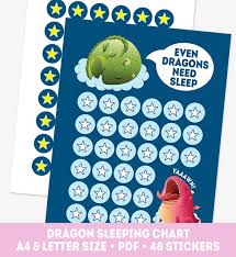 Dragon Sleeping Chart Printable Good Night Chart Girl And Boy Sleep Reward Chart Toddler Bedtime Chart 48 Stickers Kids Sleeping Chart