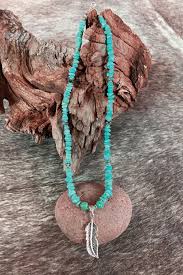 turquoise necklace with silver feather