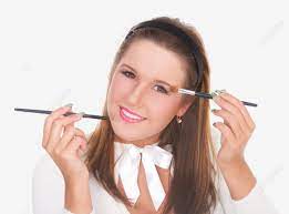 applying makeup with two brushes female