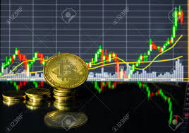 Golden Bitcoin In Front Of Stock Chart In Tablets On The Glass
