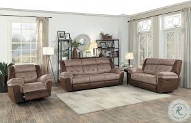 two tone brown double reclining sofa