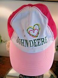 John Deere Ladies Baseball Hat Hearts Pink White 100 Cotton