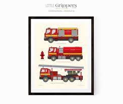 toddlers room decor fire truck print