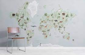 Kids Watercolour World Map Wall Mural