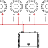 The negative of one speaker connects to above diagram showing two 4 ohm dvc woofers, each woofer's voice coils are wired in series to form an 8 ohm load per woofer, then the two 8 ohm. 1