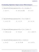evaluating algebraic expressions worksheets