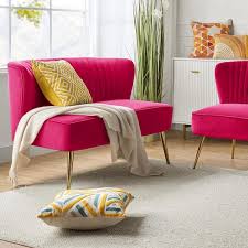 Carmita 47 In Fuchsia Velvet Tufted 2 Seats Loveseats Sofa With Golden Base