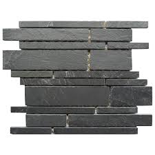 Hebei leixin natural stone factory. Chinese Strip Stone Natural Black Slate Mosaic For Fireplace Decoration Wall Tile