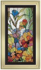 large stained glass flowers panel cross