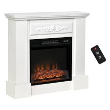 Homcom Electric Fireplace With Mantel Freestanding Heater Corner Firebox With Log Hearth And Remote Control 1400w White