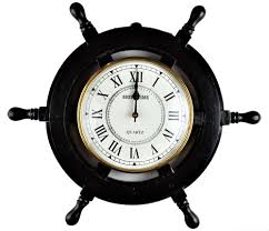 Black Wooden Ship Wheel Wall Clock At
