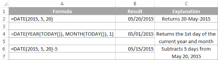 excel date functions formula exles