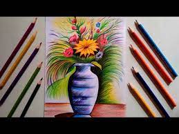 flower vase drawing with pencil colour