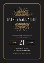 Black And Gold Bordered Great Gatsby Invitation Templates By Canva