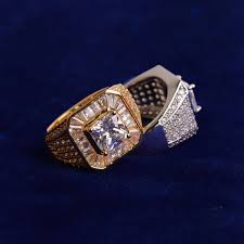 iced out rings for men real gold plated