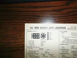 Details About 1968 Kaiser Jeep Jeepster Models 225 Ci L6 Sun Tune Up Chart Great Condition