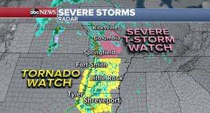 Weather highlights tornado watches and warnings ended, showers possible through the evening for parts of the south snow ends in the evening for the nickel belt. Tornado Watch In Effect For Parts Of Texas Oklahoma Arkansas And Louisiana Abc News