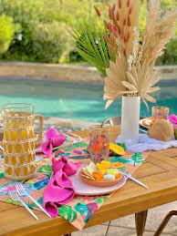 tropical boho table and decor pop of gold