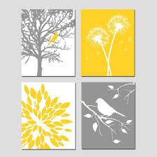 Yellow Gray Art Quad Set Of Four