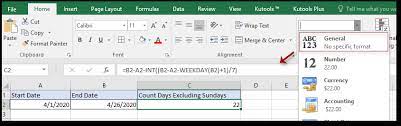 how to count the days excluding sundays
