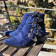 Toga Pulla 4 Buckle Blue Suede Western Boots
