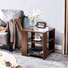Yofe 17 7 In Classic Brown Square 3 Tier Wood Small Side Table Living Room Sofa End Table With Storage Shelves Nightstand Classic Brown 2