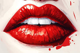 red female lips art drawn white