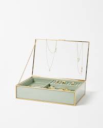 gold gl green satin jewellery box