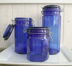 retro cobalt blue glass canisters