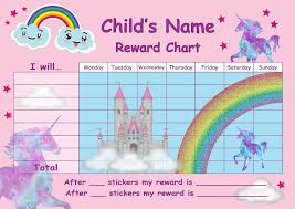 Girls Personalised Unicorn Behaviour Reward Chart Star Stickers Pen Magnetic