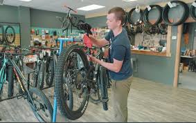cl a mountain bike into repair stand