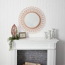Nearly Natural 34 In X 34 In Modern Round Scalloped Copper Framed Decorative Mirror Wall Decor