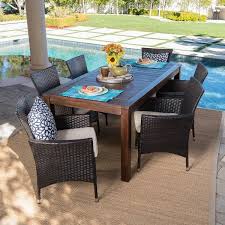 Noble House Lincoln 7 Piece Wooden Patio Dining Set In Dark Brown